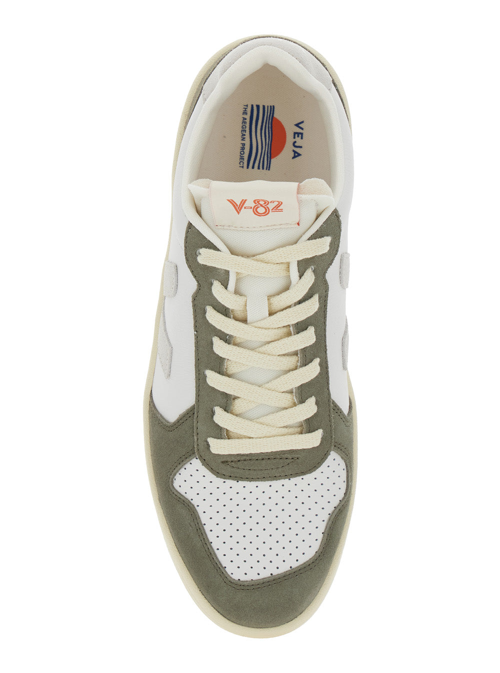 V-82 Green Low Top Sneakers with Logo Patch on Tongue and Side Lettering the Heel in Leather Unisex