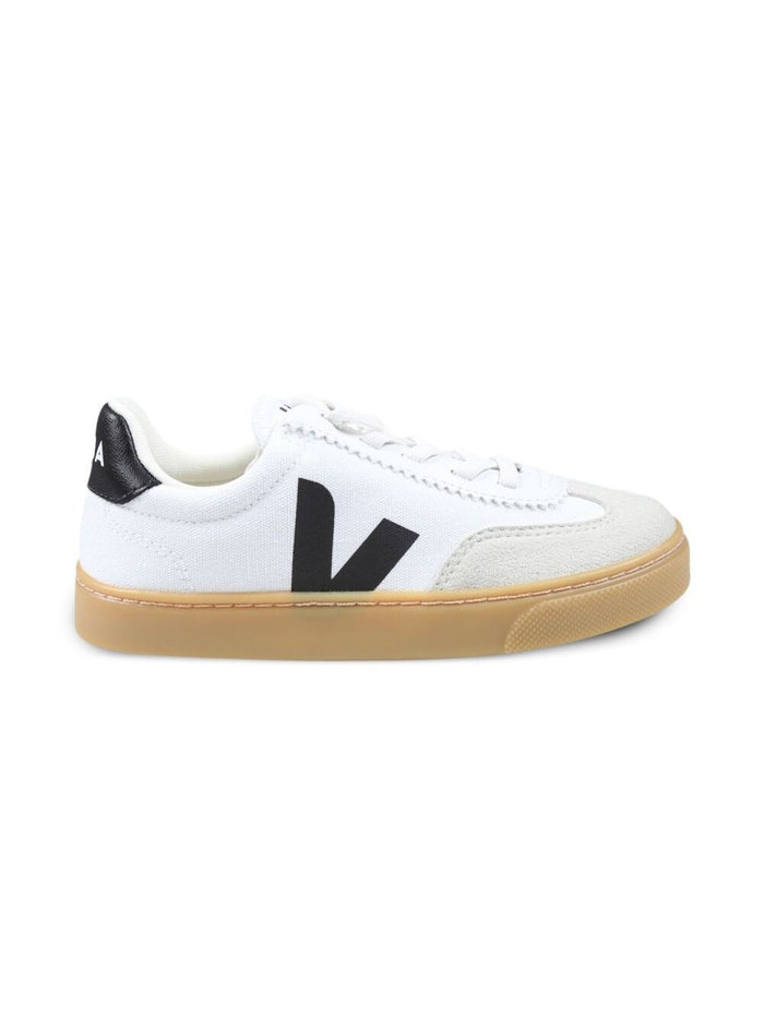 Volley White Low Top Sneakers with Contrasting Heel Logo Lettering and Detail on the Side in Canvas Boy