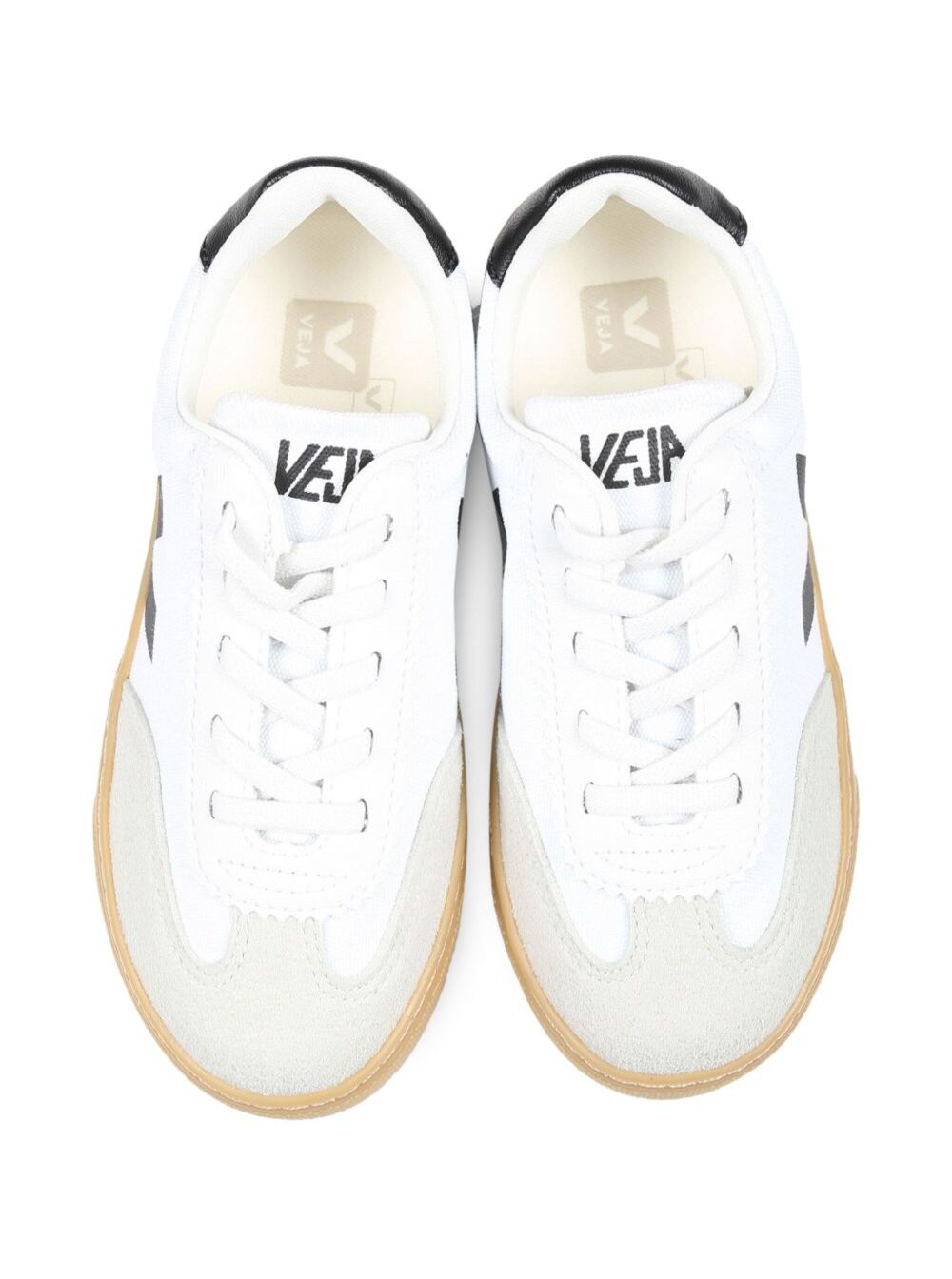 Volley White Low Top Sneakers with Contrasting Heel Logo Lettering and Detail on the Side in Canvas Boy