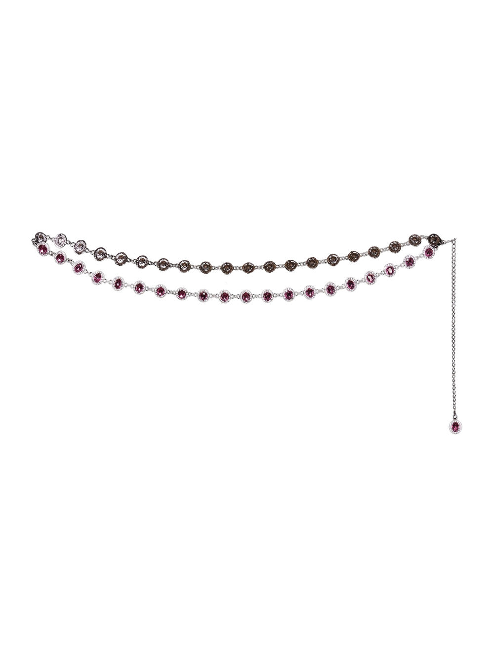 Pink Rhinestoned Body Chain With Pendant Glass And Copper Woman Accessory