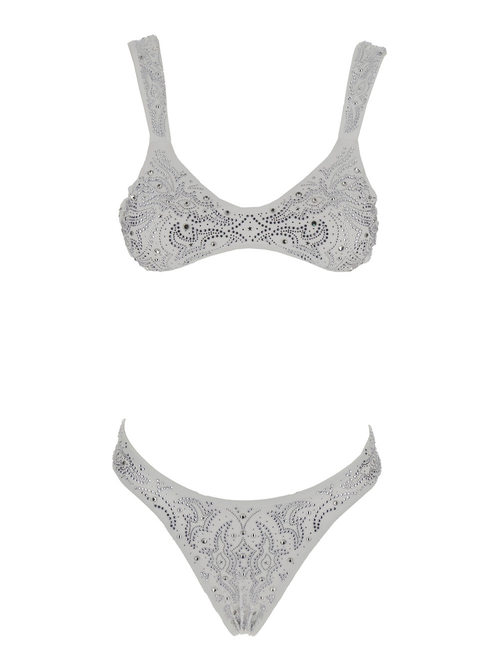 White High Cut Bikini With Top Adjustable Rear Closure And All-Over Beaded Embellishment Tech Fabric Stretch Woman Polyamid Elastam Beachwear