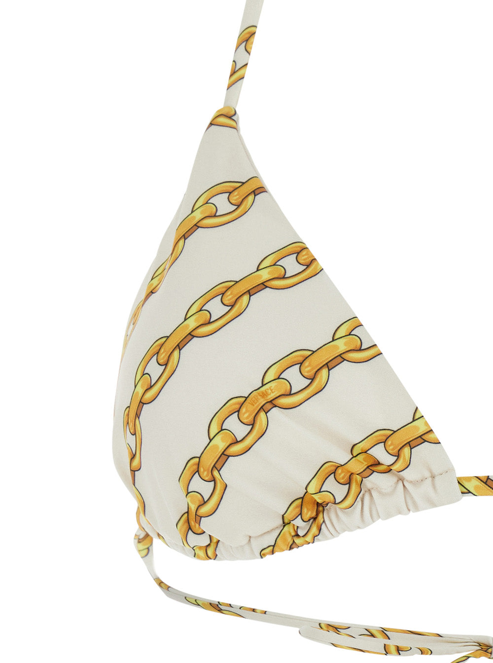 White Bikini Top with All-Over Chain Print in Tech Fabric Stretch Woman Beachwear