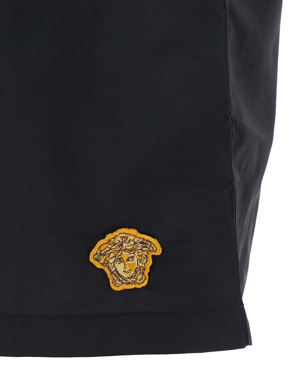Black Swim Shorts with Elastic Drawstring Waist and Medusa Embroidery on the Front in Tech Fabric Man Polyester Beachwear