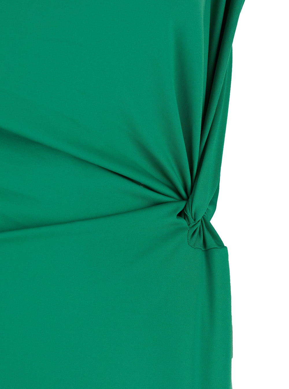 Green Long Dress with Pleated Details in Tech Fabric Woman Polyester Elastane