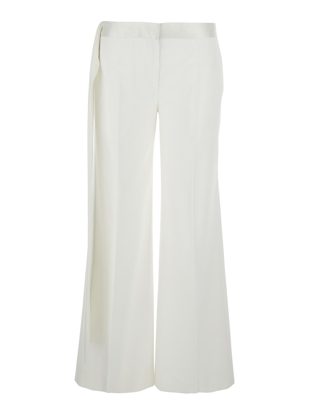 New Gigi White Pants with Belt Detail in Virgin Wool Blend Woman Polyester Trousers