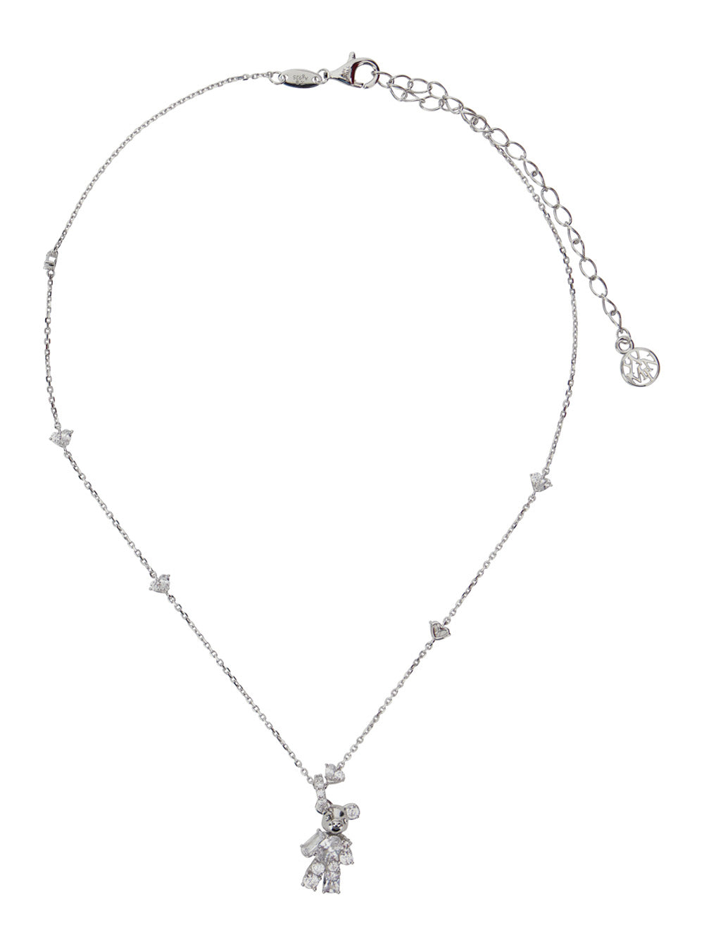 Metallic Necklace With Gemstone Embellishments And Bear Detail Silver Woman Necklaces