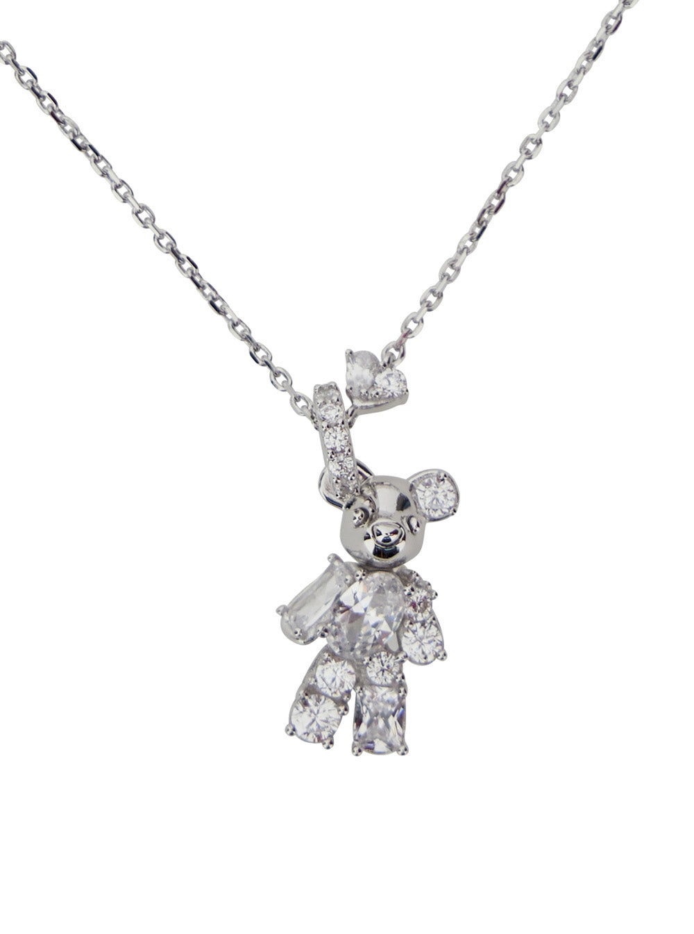Metallic Necklace With Gemstone Embellishments And Bear Detail Silver Woman Necklaces