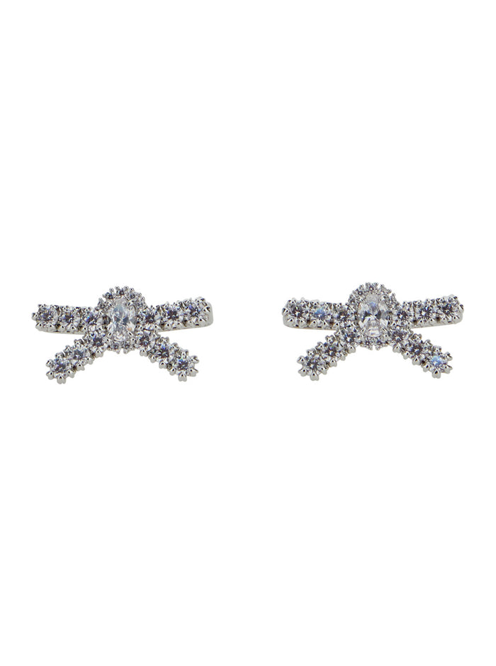 Metallic Earings with Gemstone Embellishments and Bow Design in Brass Blend Woman Earrings
