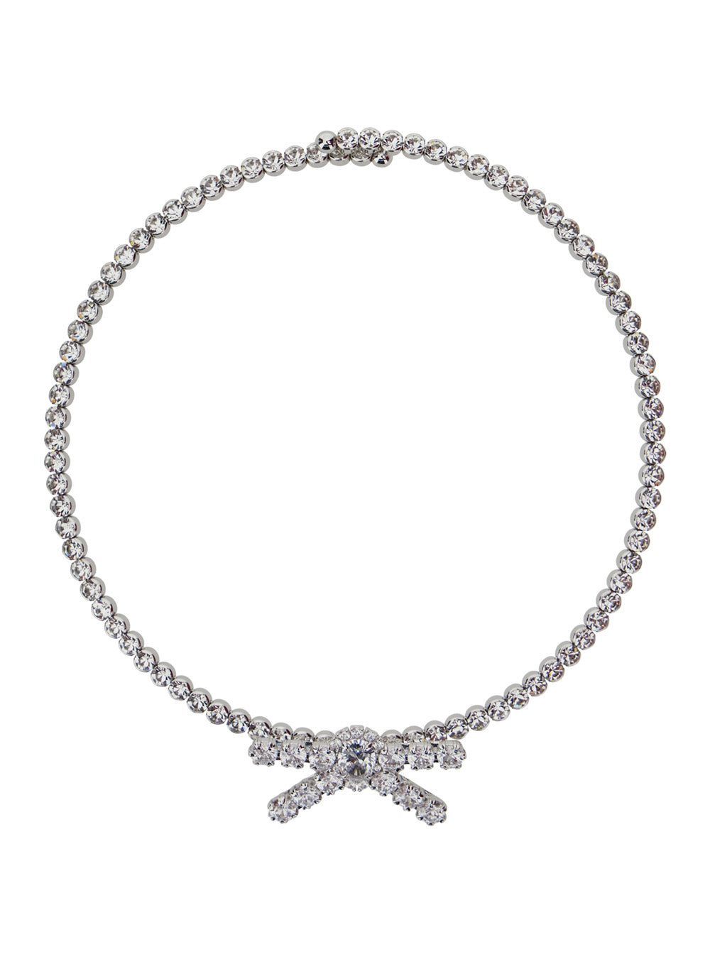 Metallic Chocker Necklace With All-Over Gemstone Embellishments And Bow Detail Brass Blend Woman Necklaces