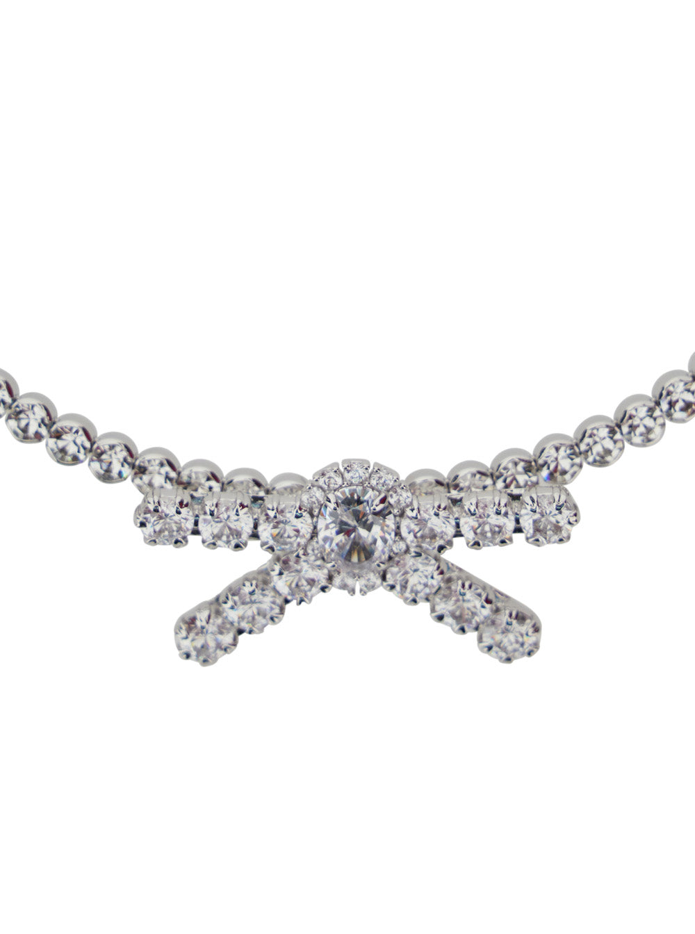 Metallic Chocker Necklace With All-Over Gemstone Embellishments And Bow Detail Brass Blend Woman Necklaces