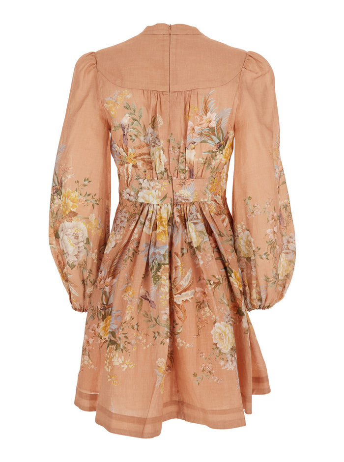 Tallow Plunge Pink Dress With All-Over Floral Print Linen Woman