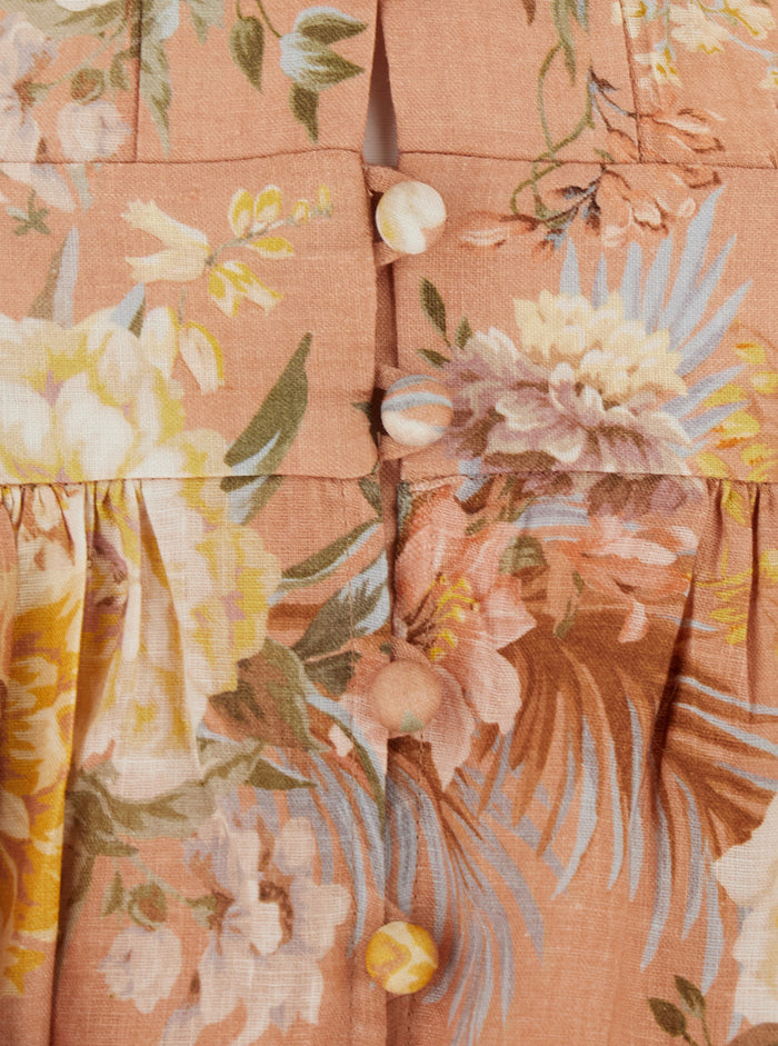 Tallow Plunge Pink Dress With All-Over Floral Print Linen Woman