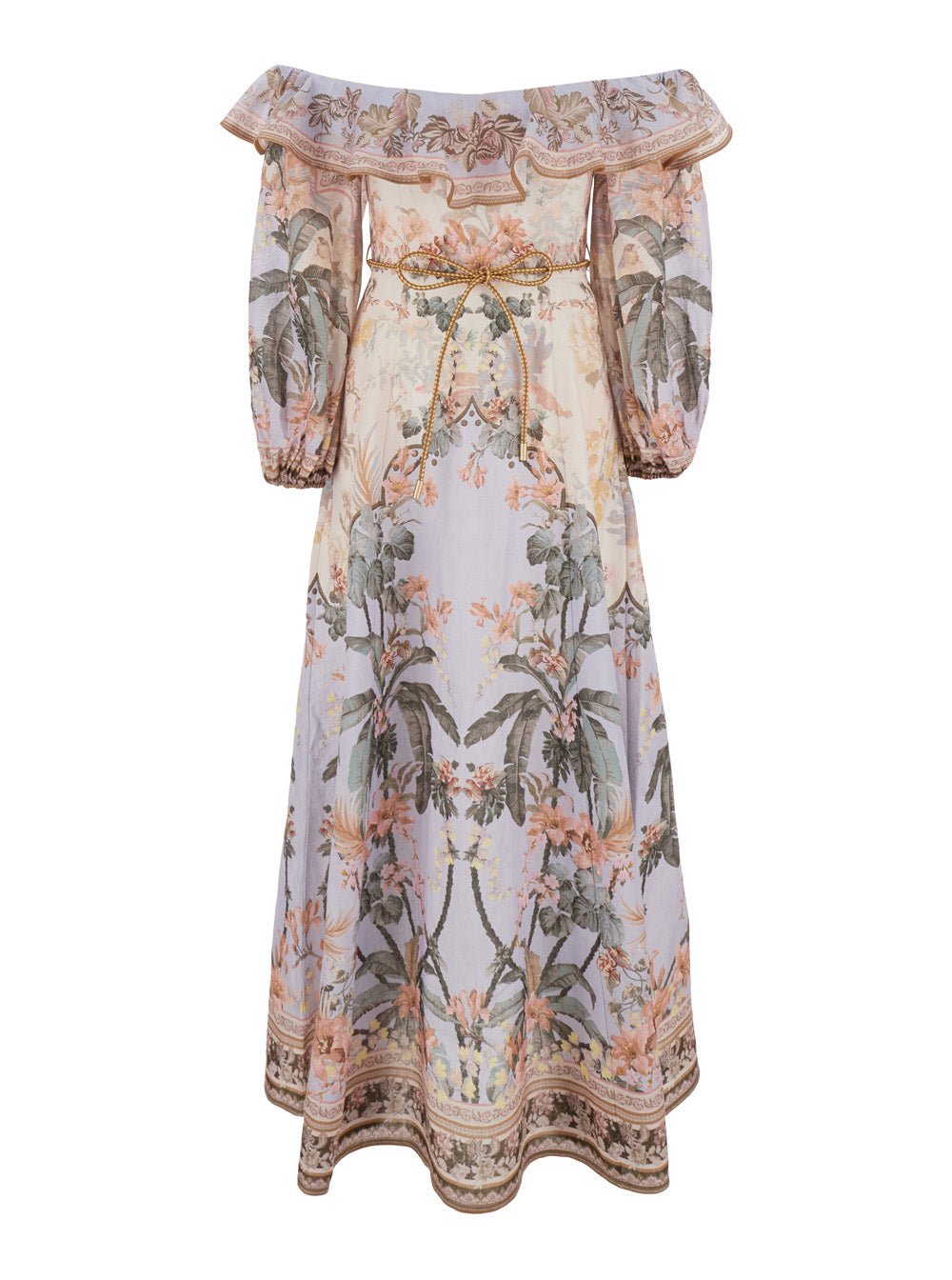 Wylie Multicolor Off-Shoulder Midi Dress With All-Over Floral Print Linen Blend Woman Long