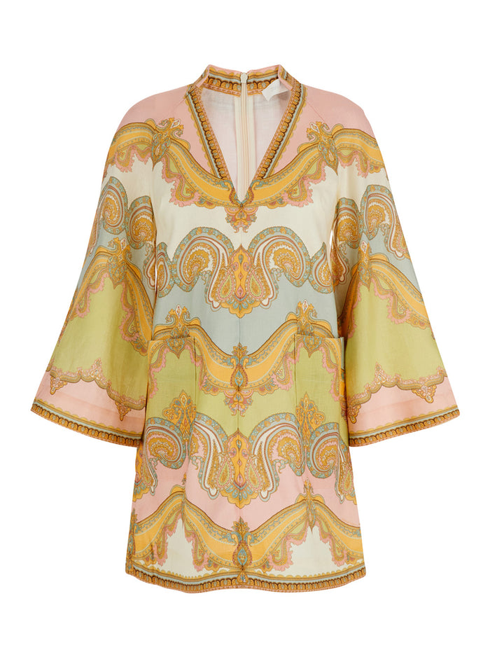 Maxine Multicolor Dress With All-Over Printed Pattern Linen Woman