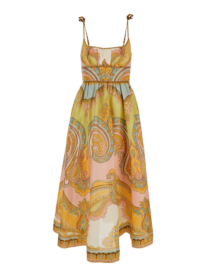 Maxine Multicolor Dress With All-Over Graphic Print Linen Woman