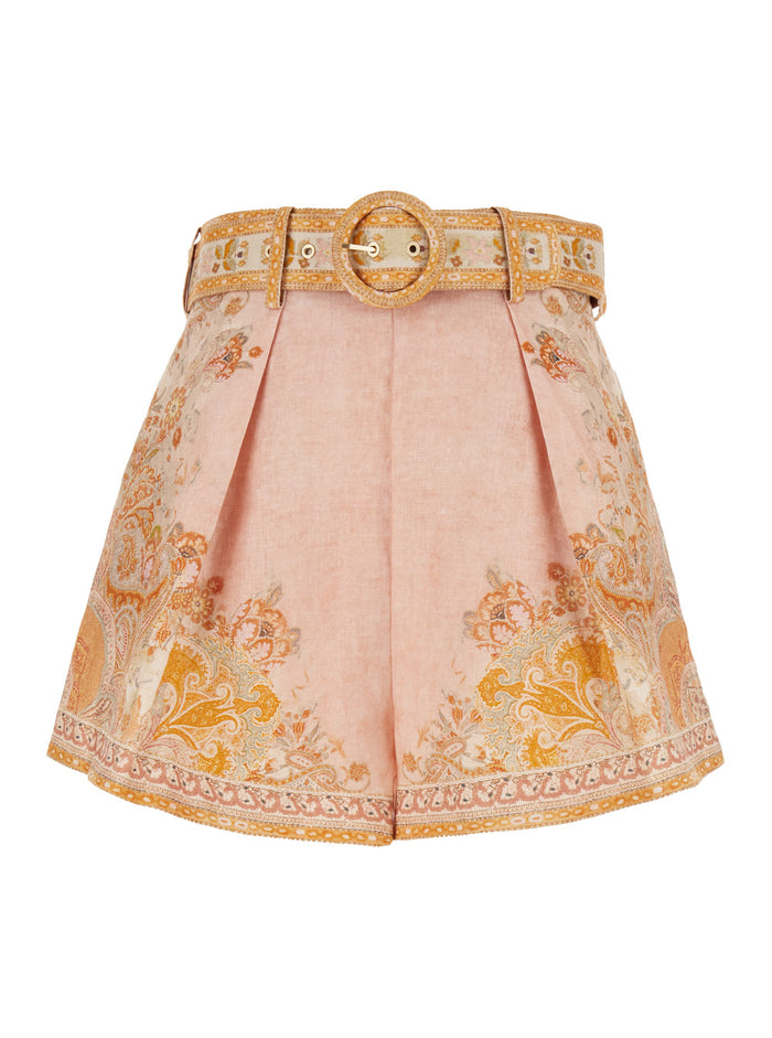 Tuck Multicolor Shorts With Pences And All-Over Floral Print Linen Blend Woman Bermuda
