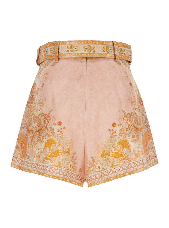 Tuck Multicolor Shorts With Pences And All-Over Floral Print Linen Blend Woman Bermuda