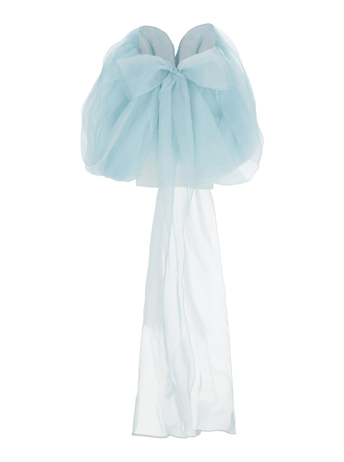 Crush Light Blue Top With Boned Bodice And Rear Tie Closure Silk Woman Tops