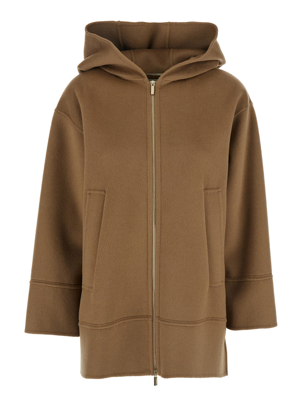 Cloe Brown Coat With Fixed Hood And Dropped Shoulders Wool Woman Beige