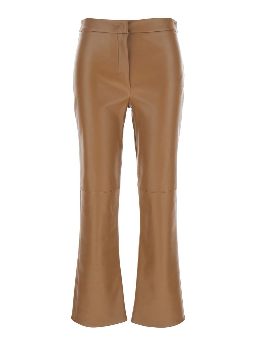 Brown Flared Ecoleather Pants Polyester Trousers