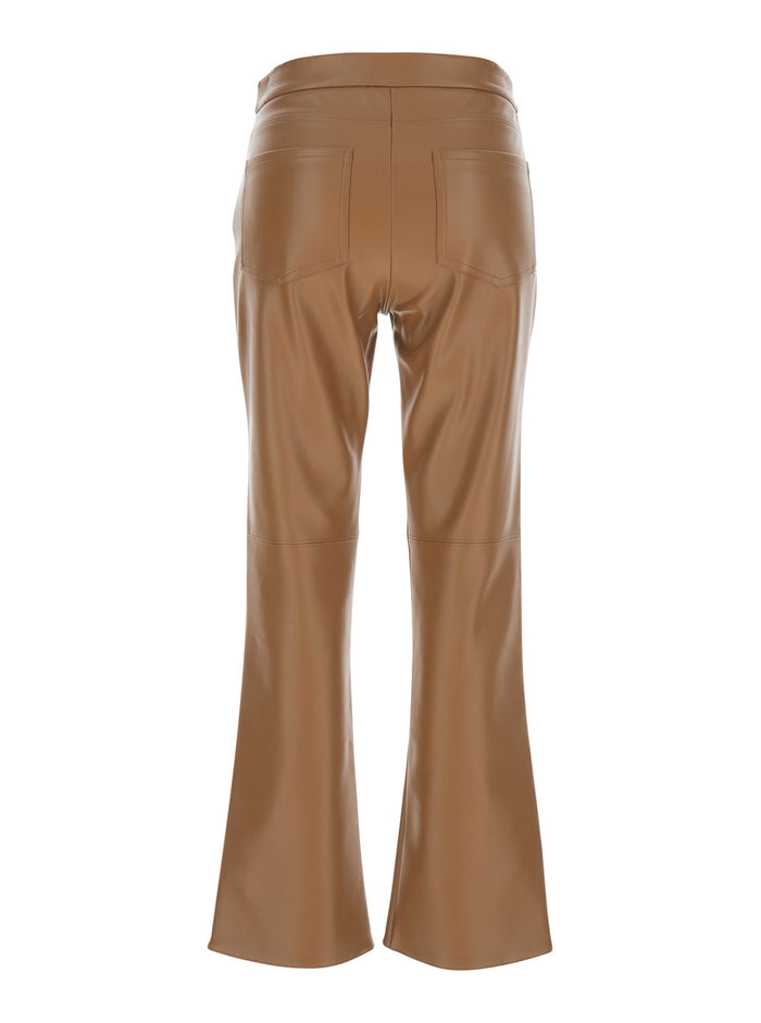 Sublime Brown Flared Pants in Ecoleather Woman Polyester Trousers