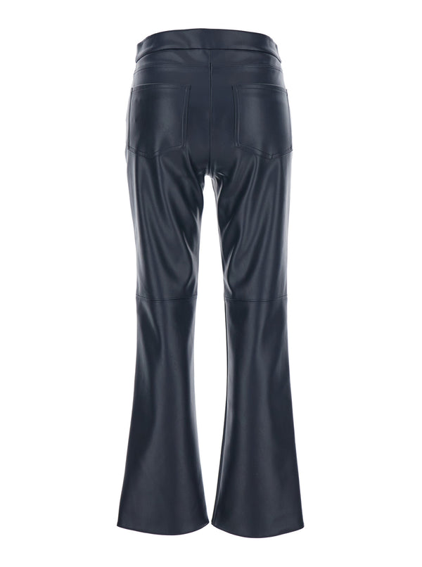 Dark Blue Eco Leather Flared Pants Polyester Trousers