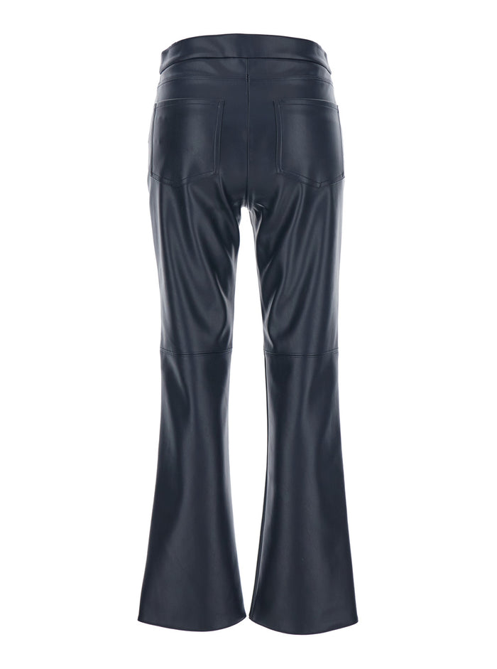 Sublime Dark Blue Pants with Flared Leg in Eco Leather Woman Blu Polyester Trousers