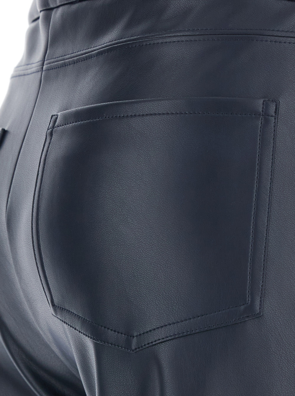 Sublime Dark Blue Pants with Flared Leg in Eco Leather Woman Blu Polyester Trousers
