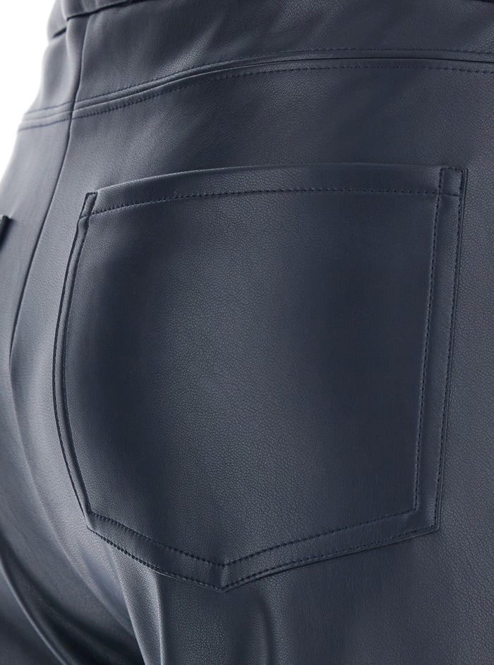 Sublime Dark Blue Pants with Flared Leg in Eco Leather Woman Blu Polyester Trousers