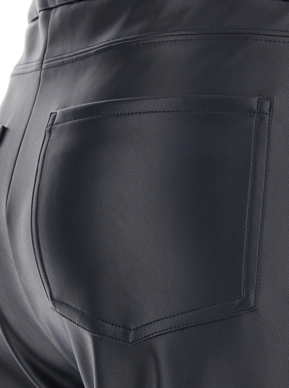 Sublime Dark Blue Pants with Flared Leg in Eco Leather Woman Blu Polyester Trousers