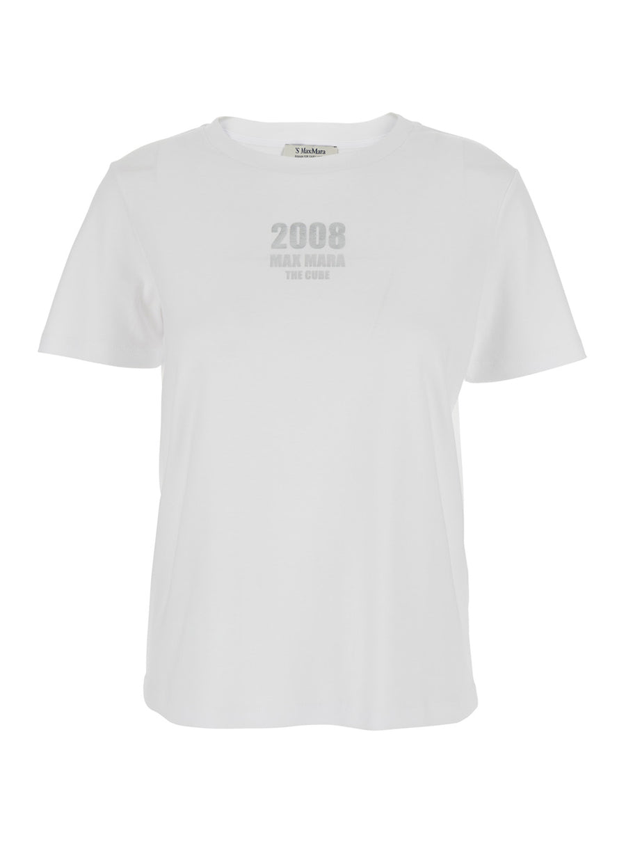 White Crewneck T-Shirt With Logo Print Cotton T-shirts & Jerseys