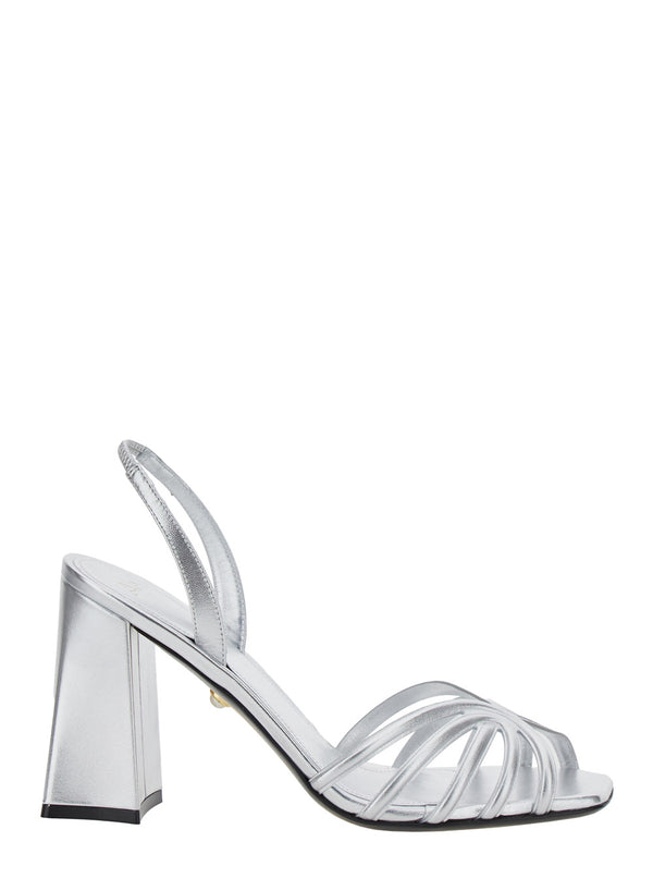 Metallic Sandals With Elastic Ankle Strap Goat Leather