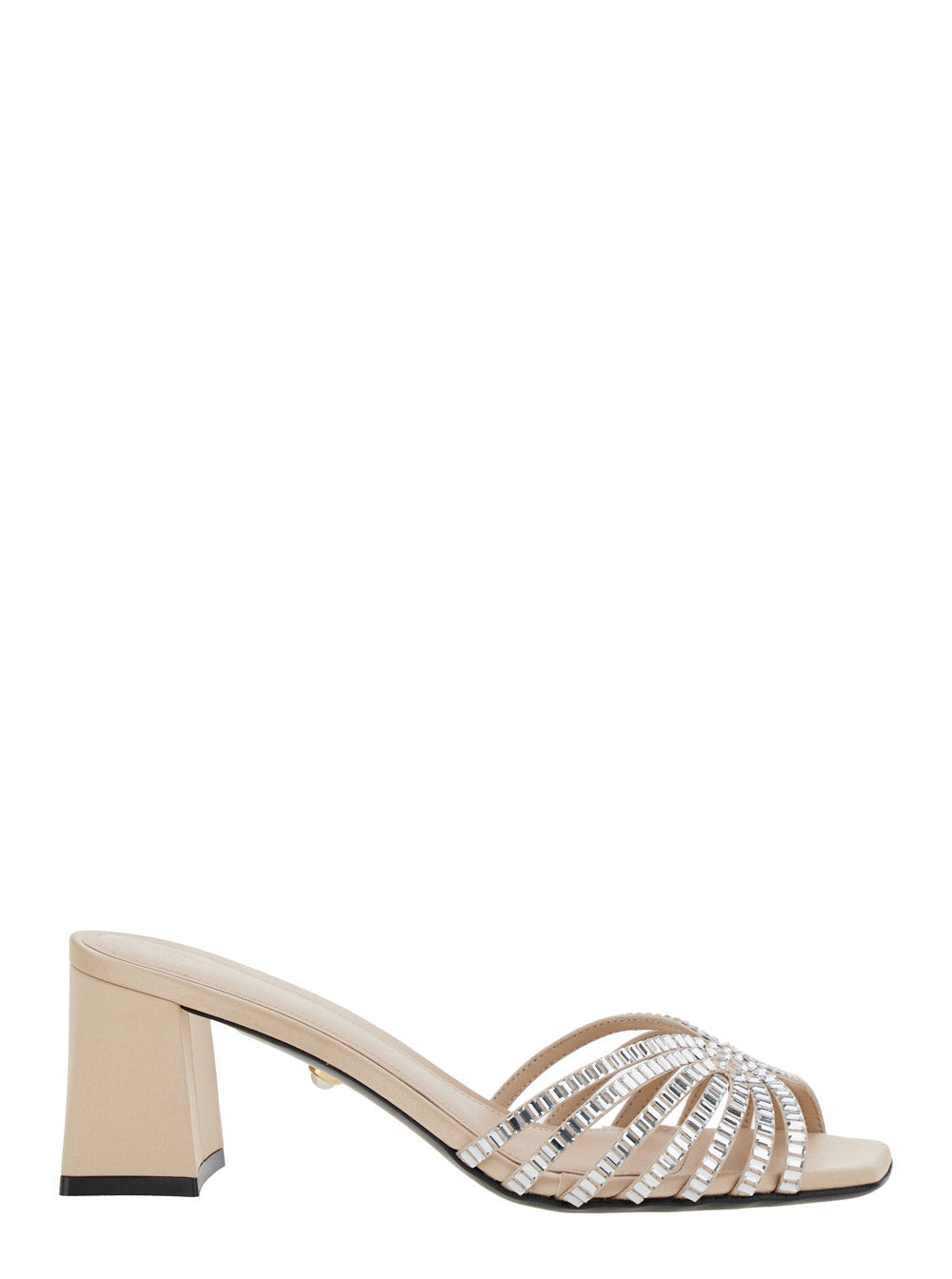 Vittoria Metallic Rhinestoned Sandals With Block Heel Leather Woman Silk Heels