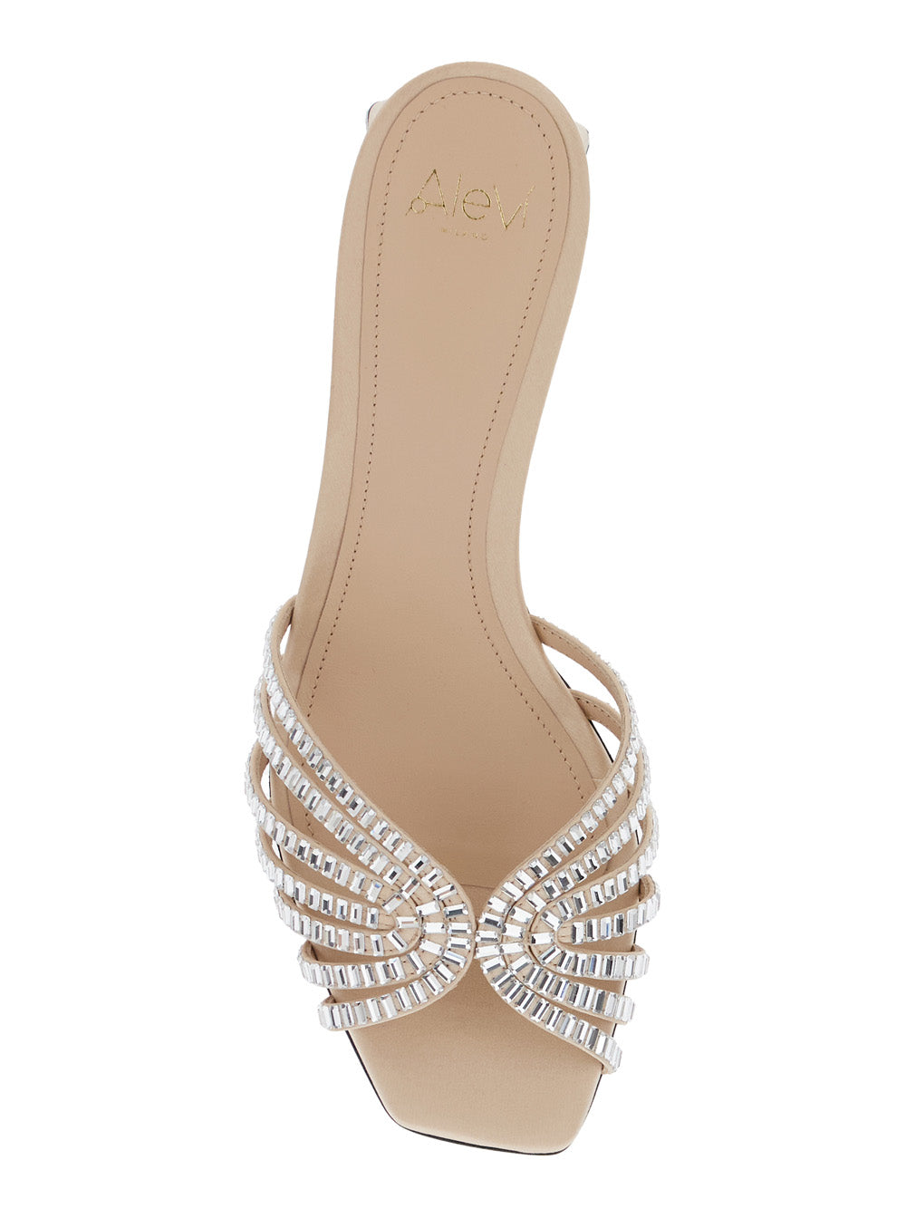 Vittoria Metallic Rhinestoned Sandals With Block Heel Leather Woman Silk Heels