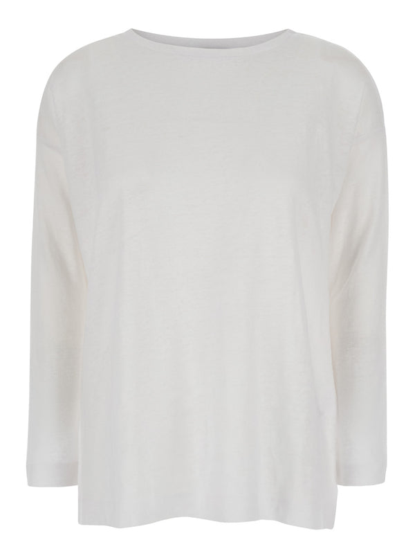 White Linen Shirt With Boat Neckline
