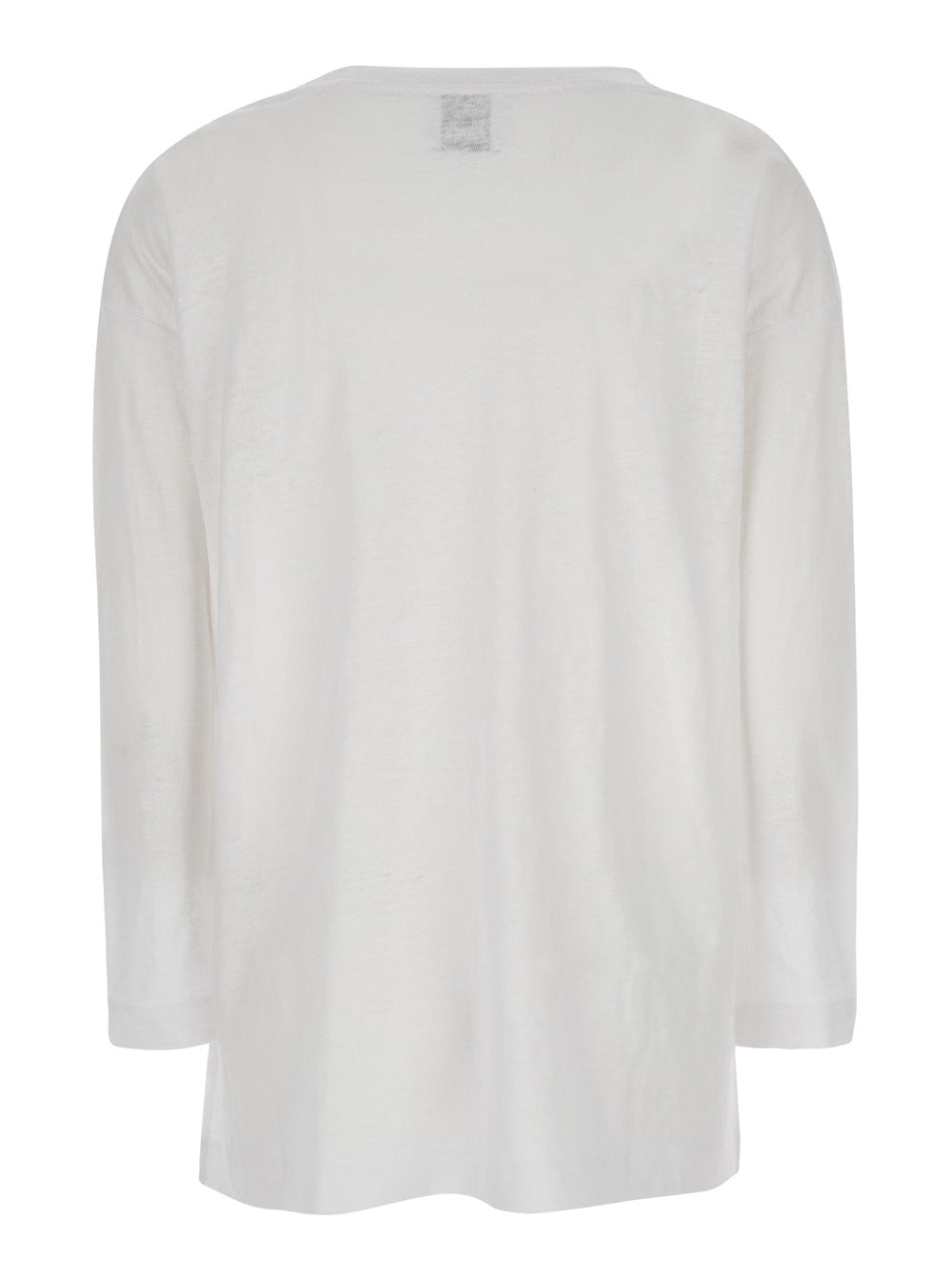 White Shirt with Boart Neckline in Linen Woman Jersey
