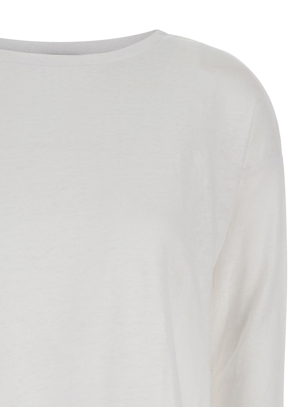 White Shirt with Boart Neckline in Linen Woman Jersey
