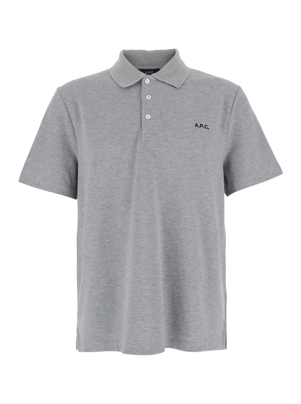 Grey Polo Shirt With Embroidered Logo On The Front Cotton Man Tshirts And