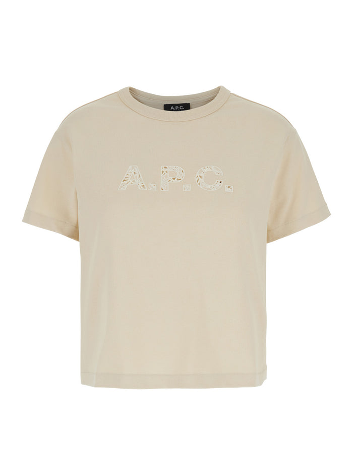 Annie Beige T-Shirt With Logo Print On The Front Cotton Woman Tshirts And Polo Shirts
