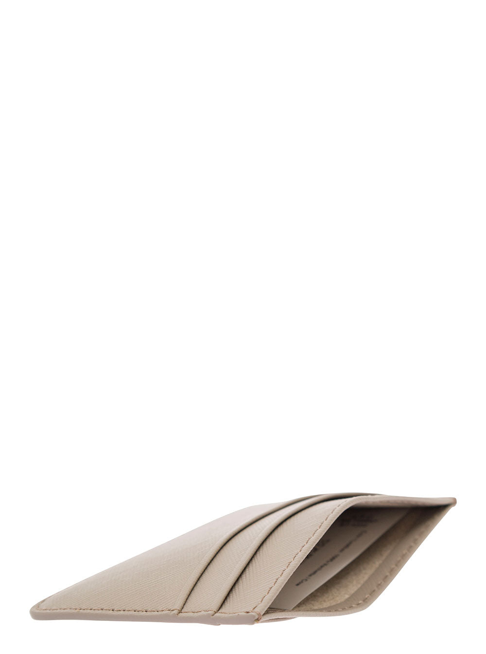 Grey Card Holder with Logo in Hammered Leather Woman Beige Cow Products