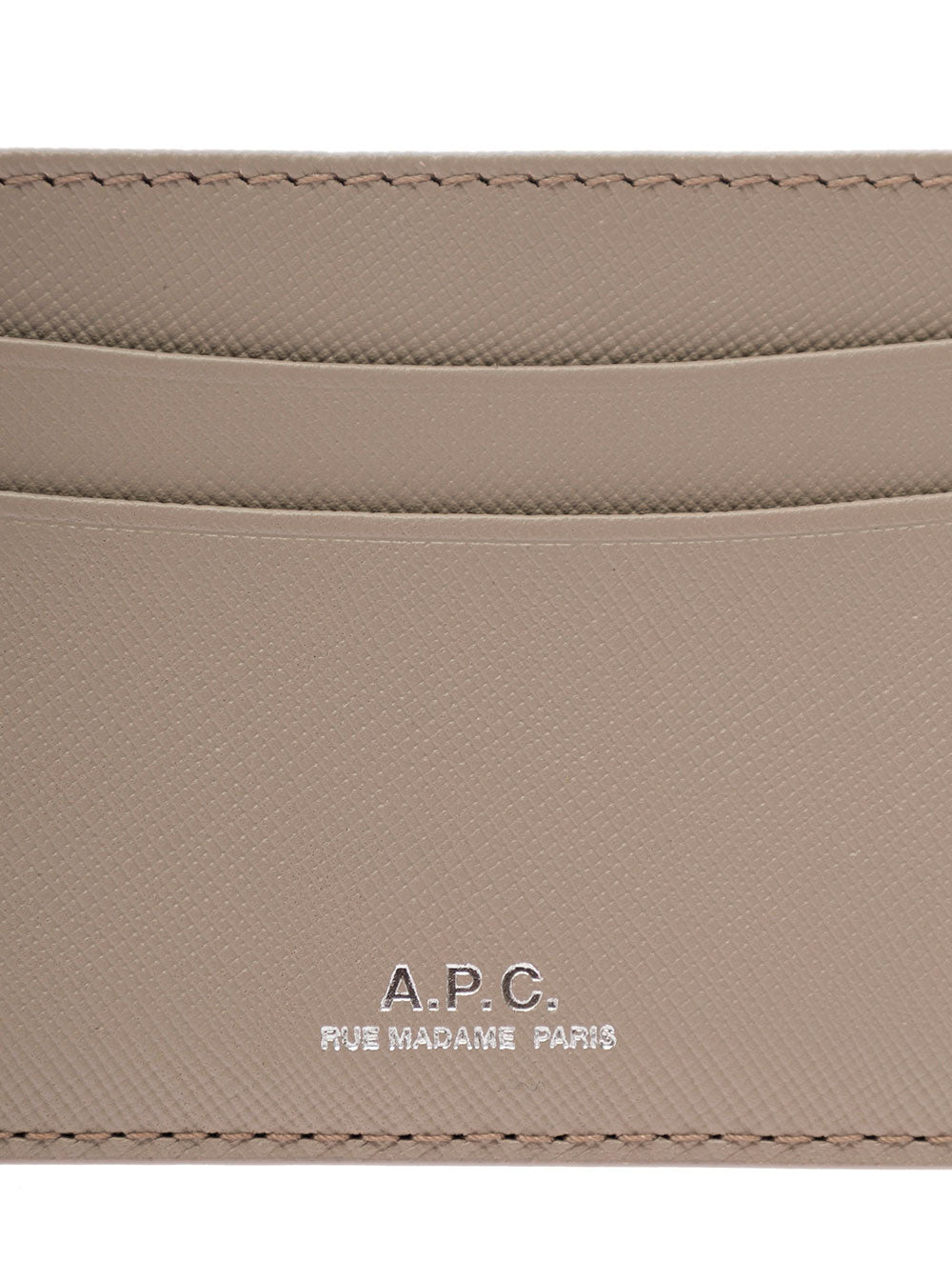 Grey Card Holder with Logo in Hammered Leather Woman Beige Cow Products
