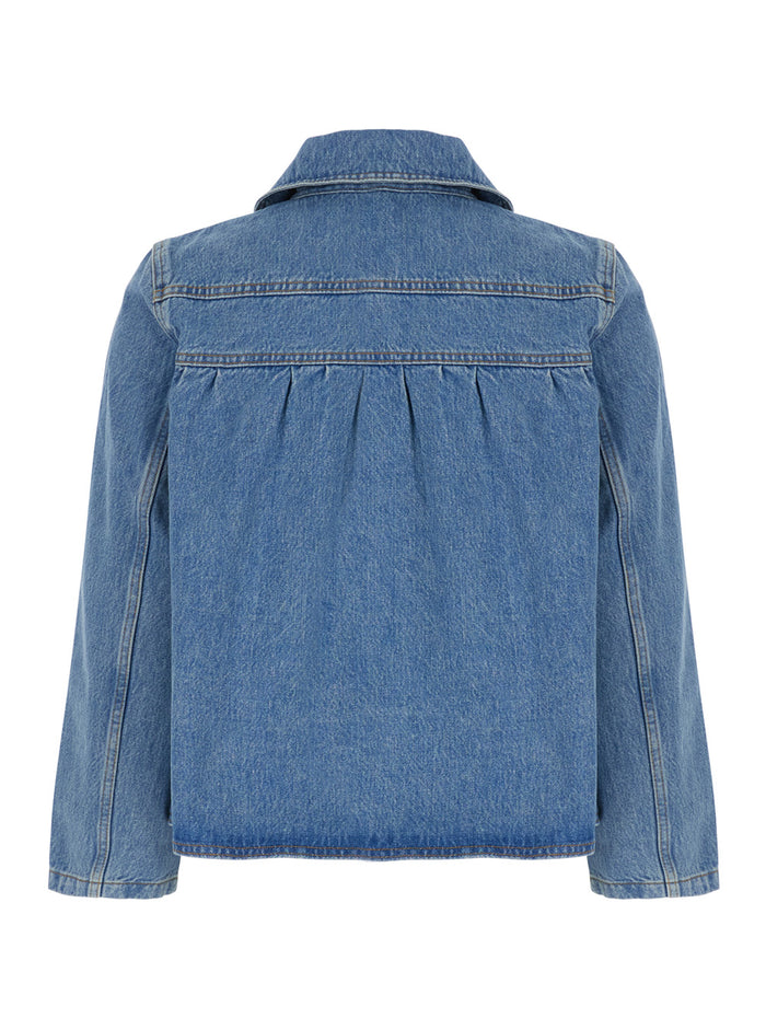 Blue Jacket With Wide Collar And Patch Pocket On The Front Denim Woman Blu Cotton Blazers