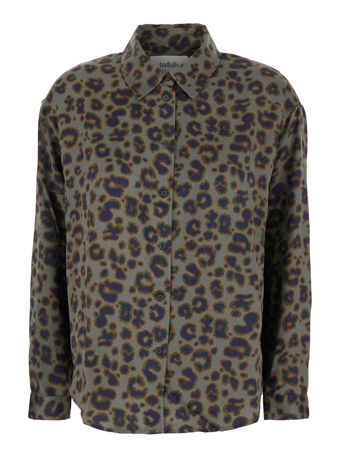 Billie Green Shirt With All-Over Leopard Print Viscose Woman And Blouses