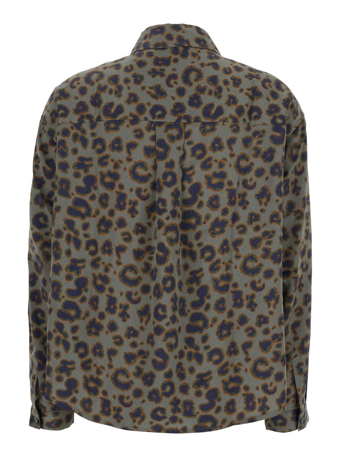 Billie Green Shirt With All-Over Leopard Print Viscose Woman And Blouses