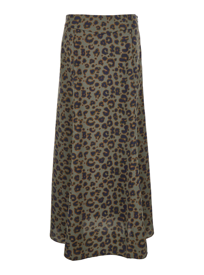 Blaire Green Long Skirt With All-Over Leopard Print Tech Fabric Woman Polyester