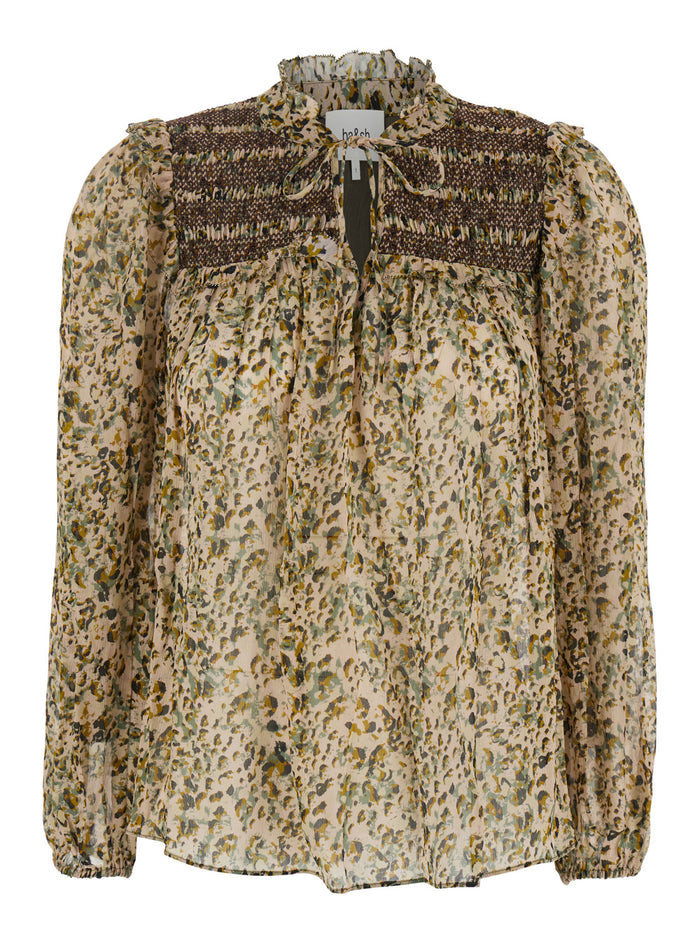 Multicolor Shirt With Lace Closure And All-Over Print Viscose Woman Blouses