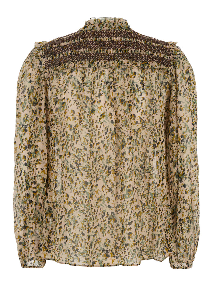 Multicolor Shirt With Lace Closure And All-Over Print Viscose Woman Blouses