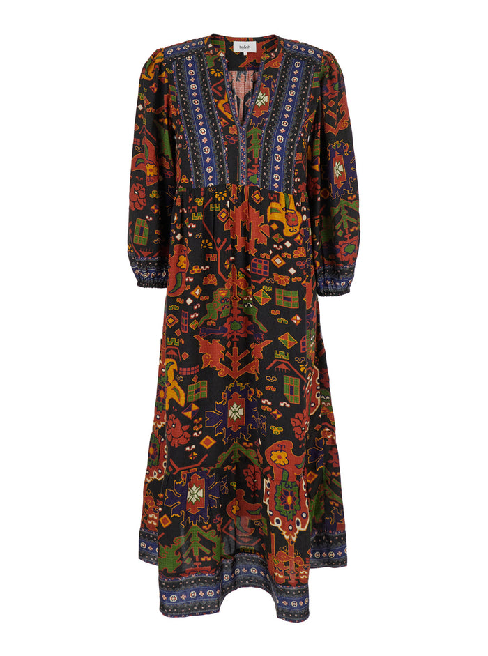 Valley Multicolor Dress With All-Over Graphic Print And Draped Details Viscose Woman