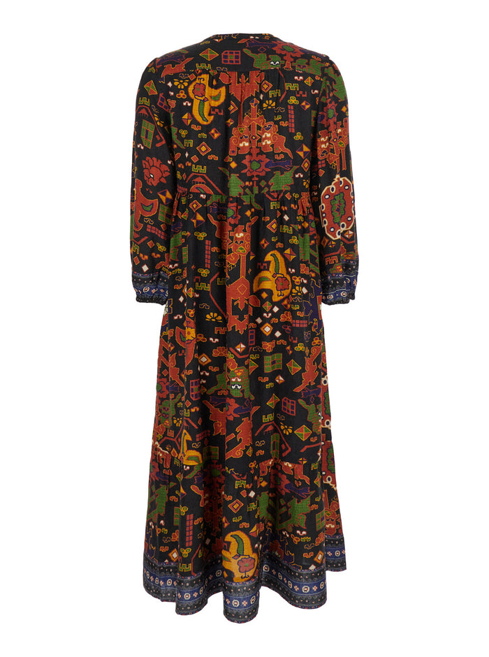 Valley Multicolor Dress With All-Over Graphic Print And Draped Details Viscose Woman