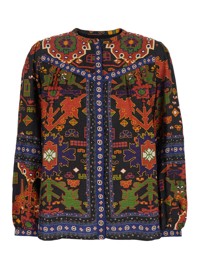 Multicolor Shirt With All-Over Graphic Print Viscose Woman And Blouses